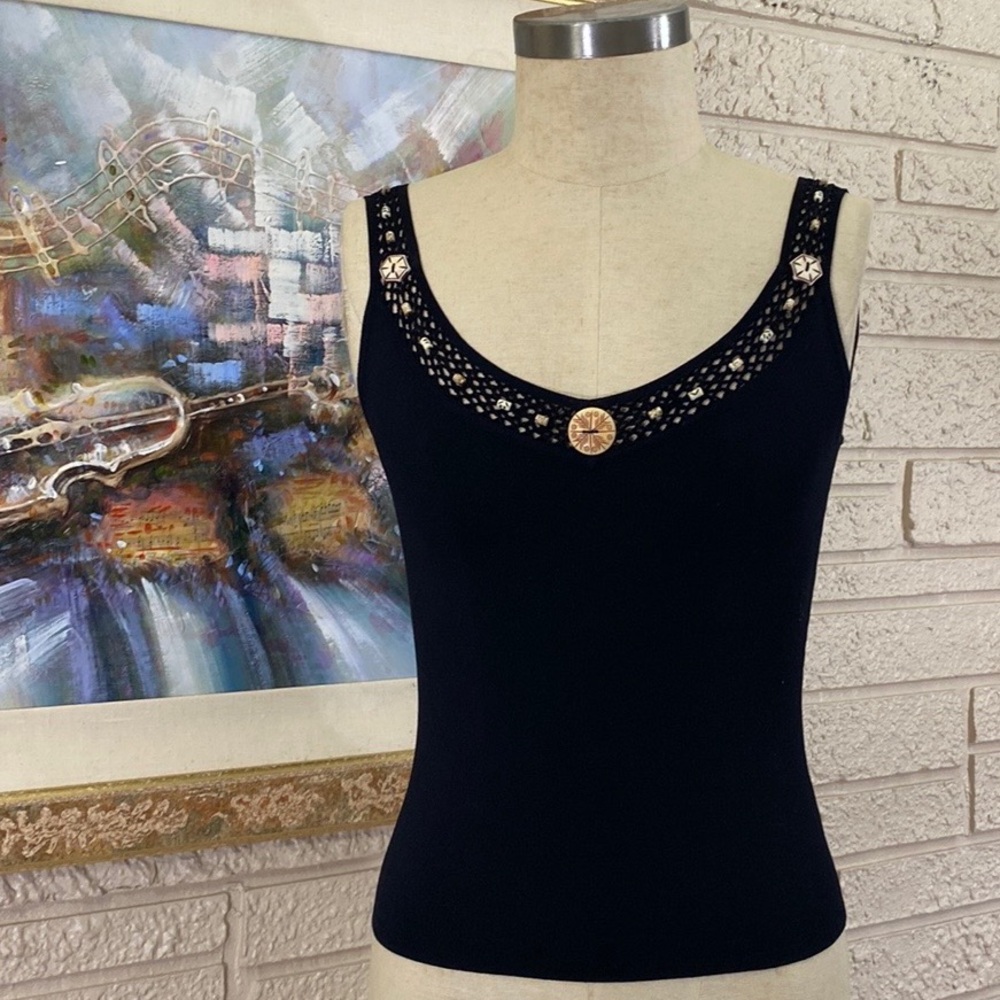 Pink Poodle Crochet Trim Neckline Tank Top